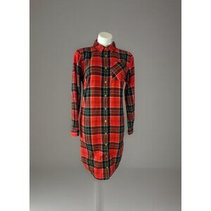Duluth Co Free Swingin Flannel Shirt Dress Womens Size Small Red Plaid Button Up